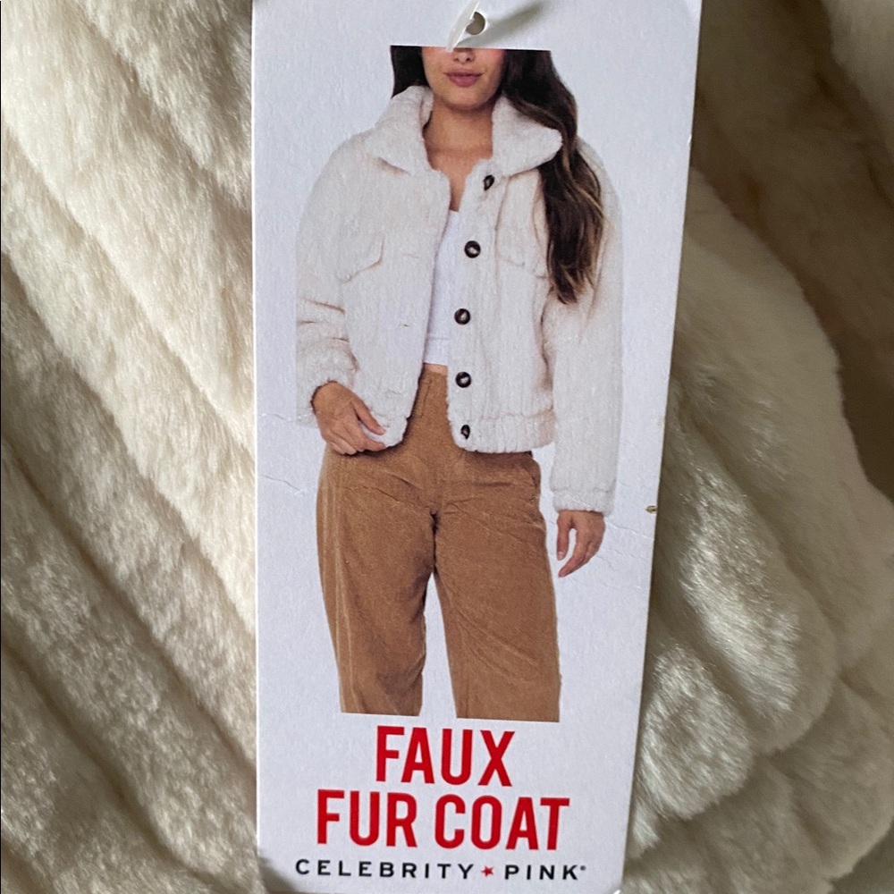Celebrity Pink Cream Faux Fur Jacket